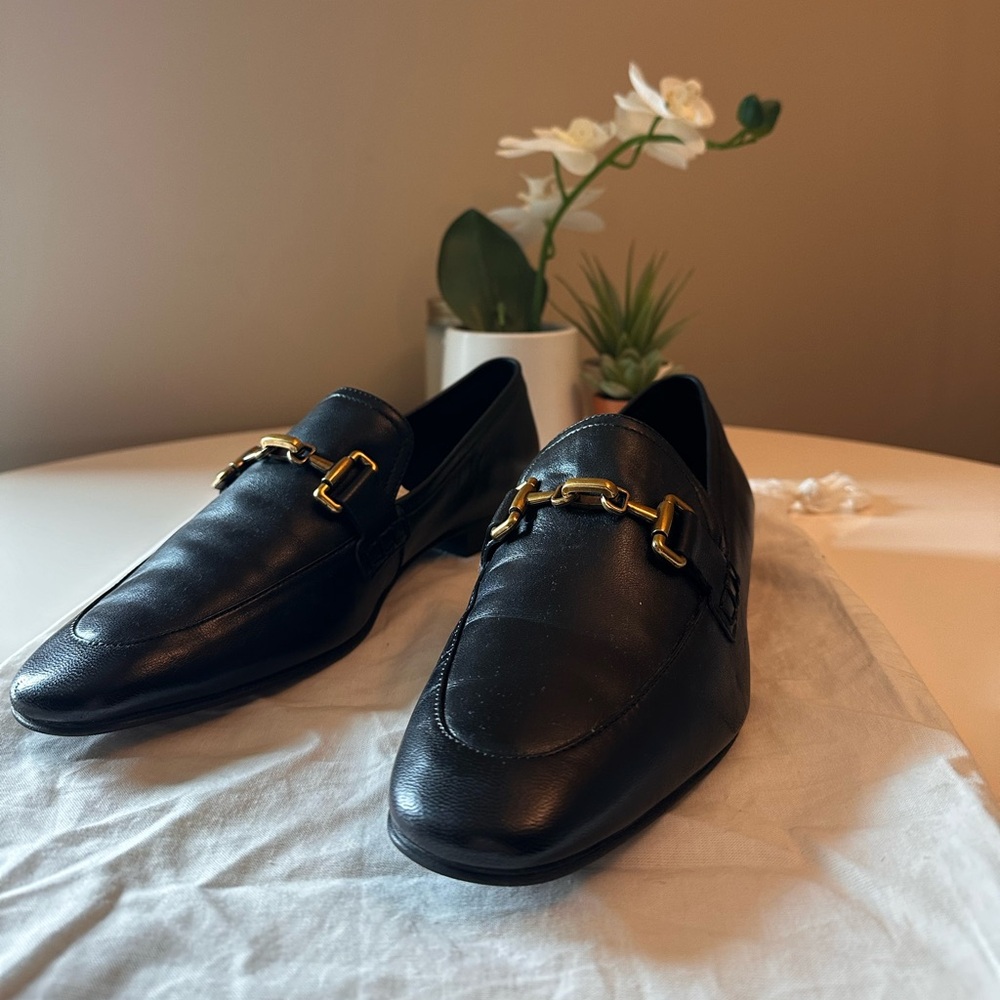 Mossimo Dutti Black Leather Loafers with Buckle